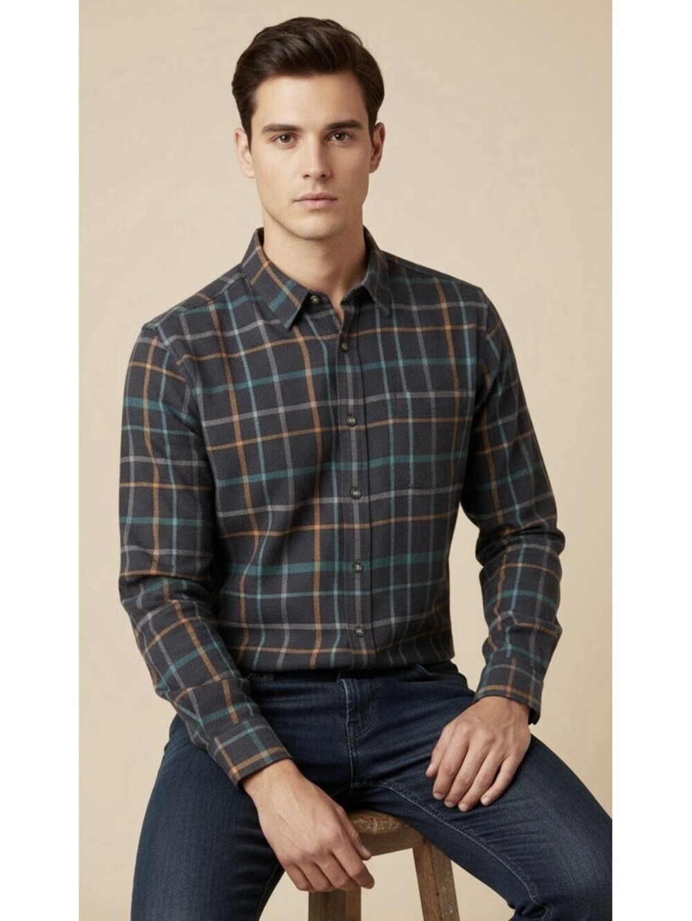 LUCKY BRAND NWT Men’s Lightweight Cotton Plaid Flannel Shirt In Gray-Large